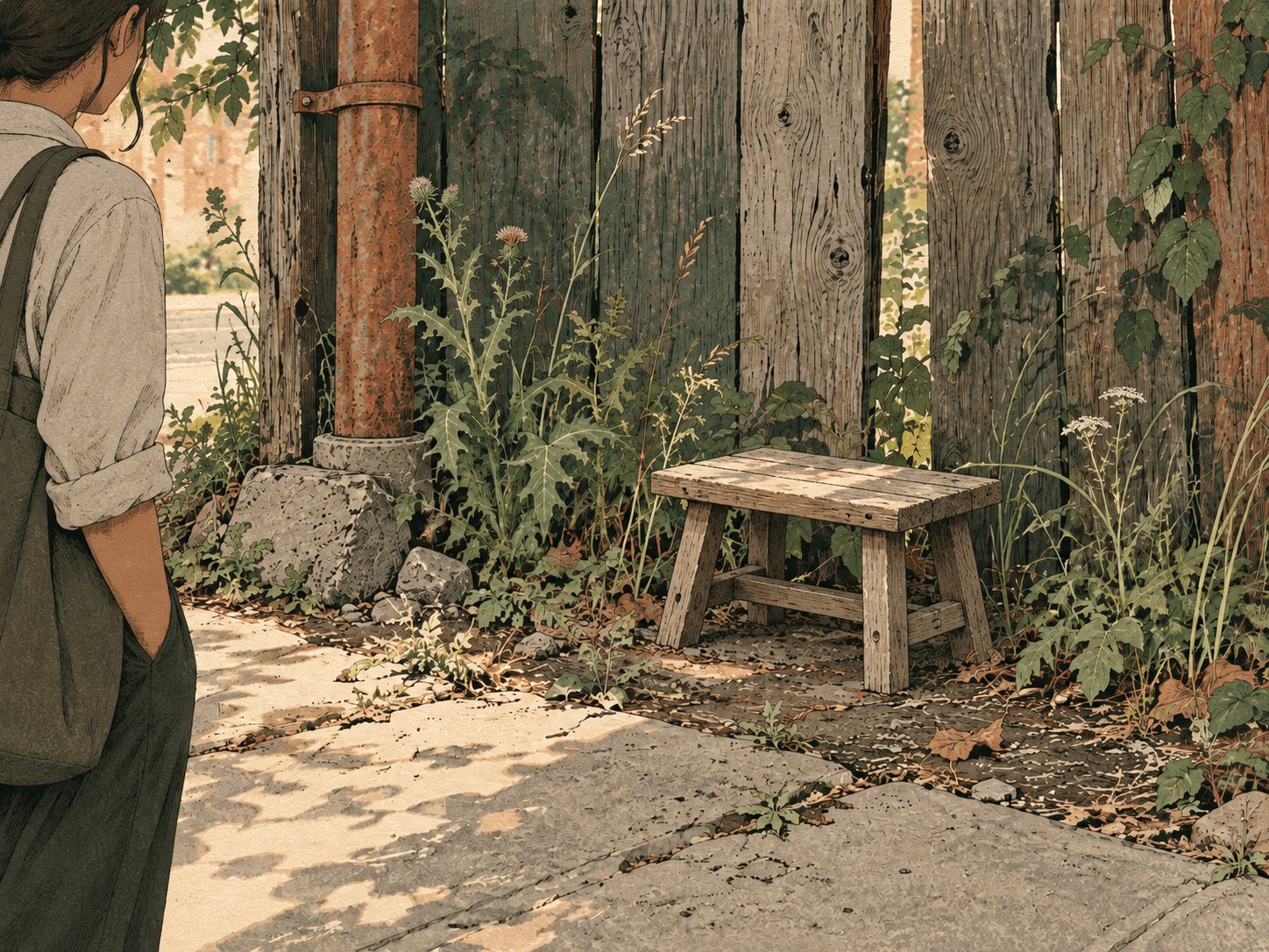 Illustration of a participant placing a small seat at the fence corner